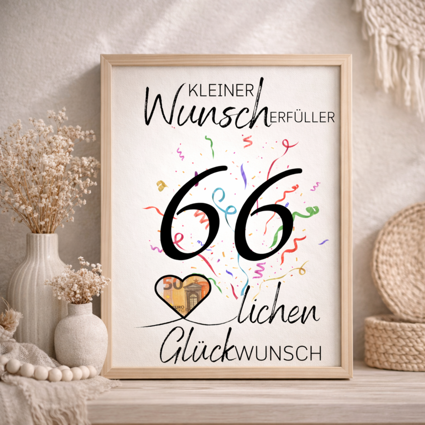 Geldgeschenk 66. Geburtstag Wunscherfüller | Digitaler Download | Last Minute Geschenkidee zum Ausdrucken