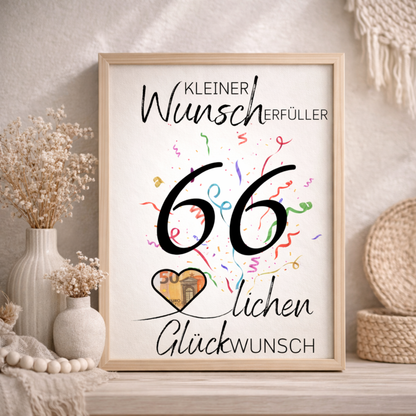 Geldgeschenk 66. Geburtstag Wunscherfüller | Digitaler Download | Last Minute Geschenkidee zum Ausdrucken
