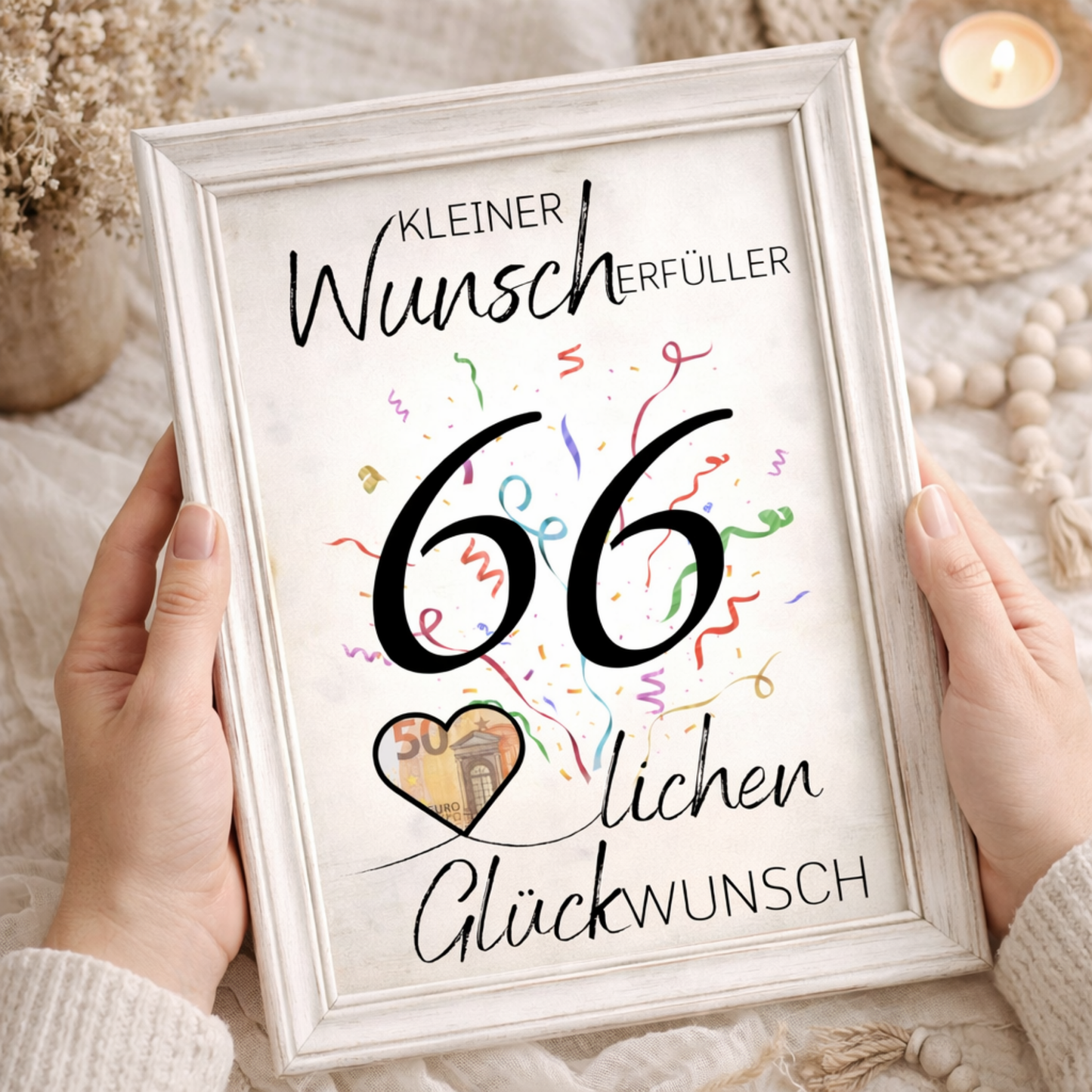 Geldgeschenk 66. Geburtstag Wunscherfüller | Digitaler Download | Last Minute Geschenkidee zum Ausdrucken