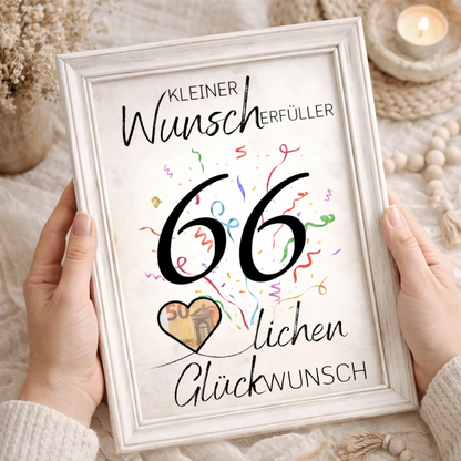 Geldgeschenk 66. Geburtstag Wunscherfüller | Digitaler Download | Last Minute Geschenkidee zum Ausdrucken