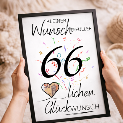 Geldgeschenk 66. Geburtstag Wunscherfüller | Digitaler Download | Last Minute Geschenkidee zum Ausdrucken