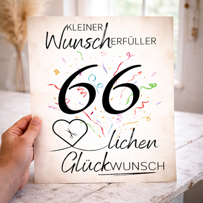 Geldgeschenk 66. Geburtstag Wunscherfüller | Digitaler Download | Last Minute Geschenkidee zum Ausdrucken