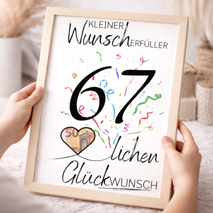 Geldgeschenk 67. Geburtstag Wunscherfüller | Digitaler Download | Last Minute Geschenkidee zum Ausdrucken