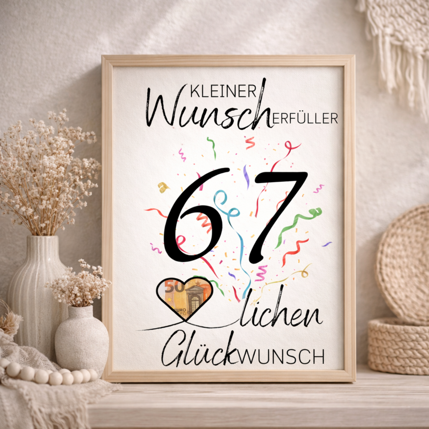 Geldgeschenk 67. Geburtstag Wunscherfüller | Digitaler Download | Last Minute Geschenkidee zum Ausdrucken