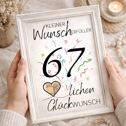 Geldgeschenk 67. Geburtstag Wunscherfüller | Digitaler Download | Last Minute Geschenkidee zum Ausdrucken