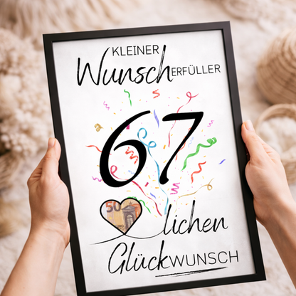 Geldgeschenk 67. Geburtstag Wunscherfüller | Digitaler Download | Last Minute Geschenkidee zum Ausdrucken