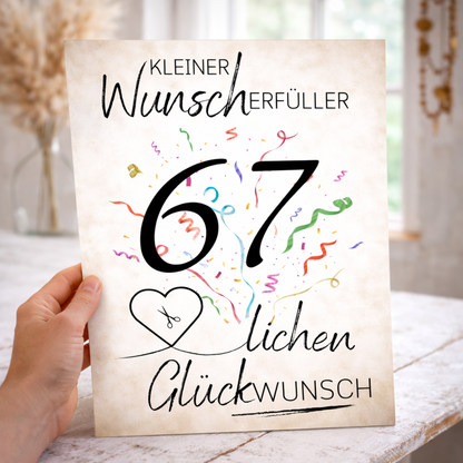 Geldgeschenk 67. Geburtstag Wunscherfüller | Digitaler Download | Last Minute Geschenkidee zum Ausdrucken