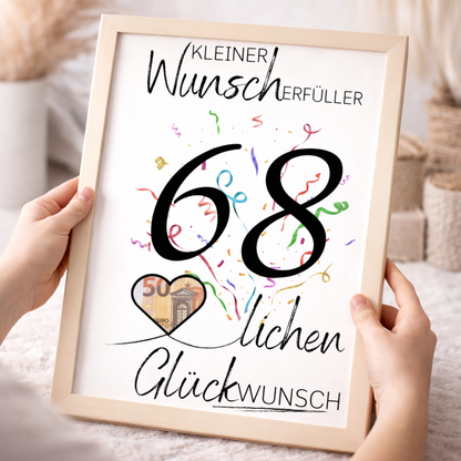 Geldgeschenk 68. Geburtstag Wunscherfüller | Digitaler Download | Last Minute Geschenkidee zum Ausdrucken