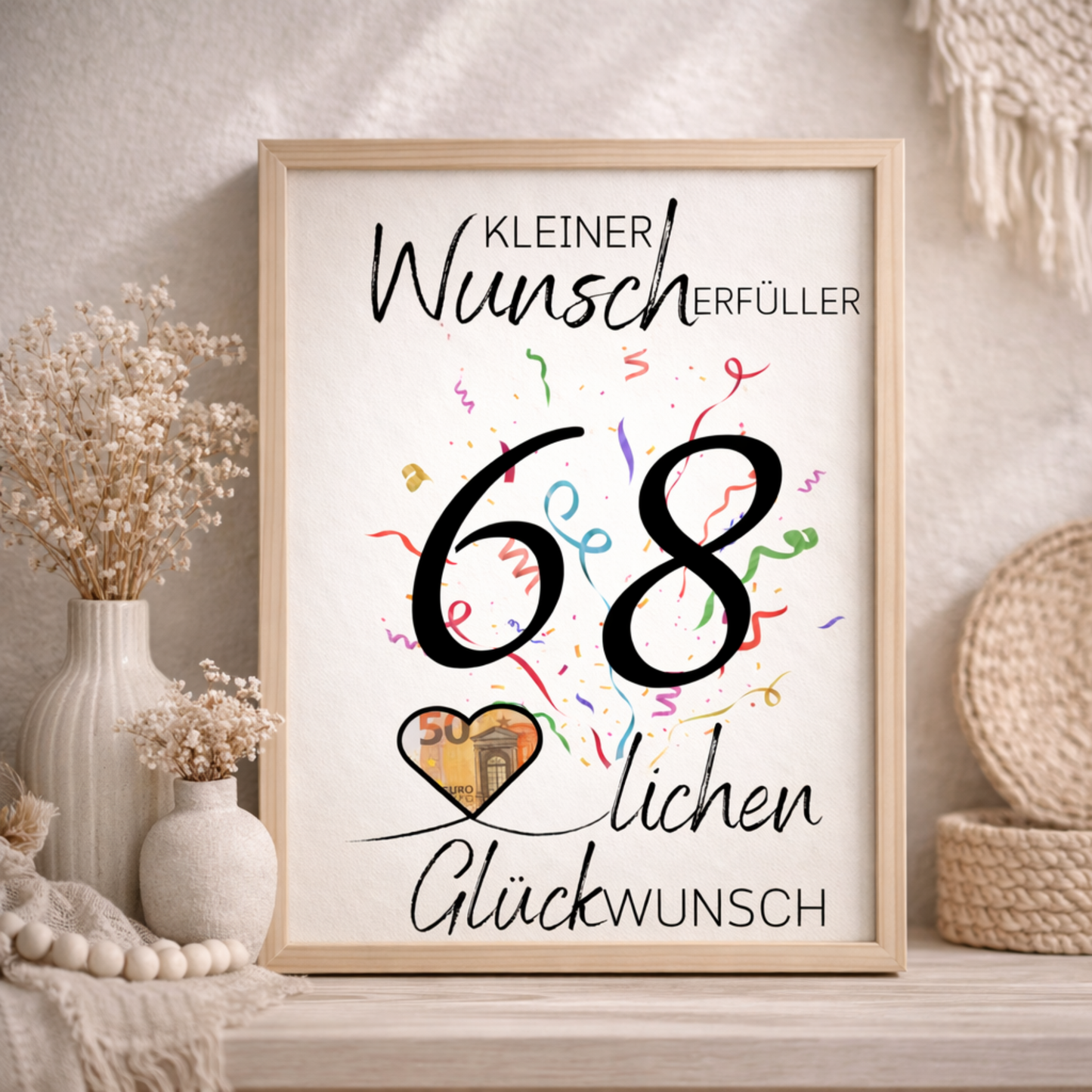 Geldgeschenk 68. Geburtstag Wunscherfüller | Digitaler Download | Last Minute Geschenkidee zum Ausdrucken