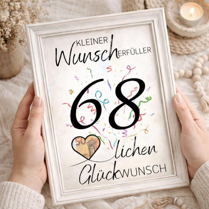 Geldgeschenk 68. Geburtstag Wunscherfüller | Digitaler Download | Last Minute Geschenkidee zum Ausdrucken