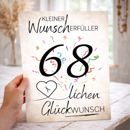 Geldgeschenk 68. Geburtstag Wunscherfüller | Digitaler Download | Last Minute Geschenkidee zum Ausdrucken