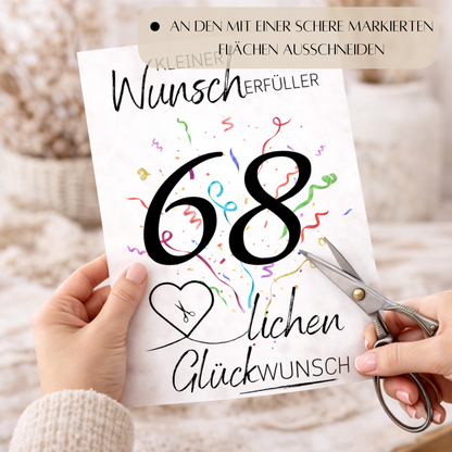 Geldgeschenk 68. Geburtstag Wunscherfüller | Digitaler Download | Last Minute Geschenkidee zum Ausdrucken