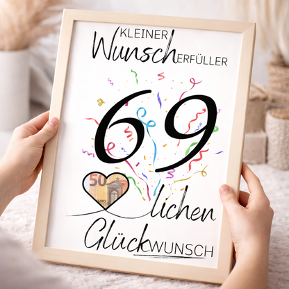 Geldgeschenk 69. Geburtstag Wunscherfüller | Digitaler Download | Last Minute Geschenkidee zum Ausdrucken