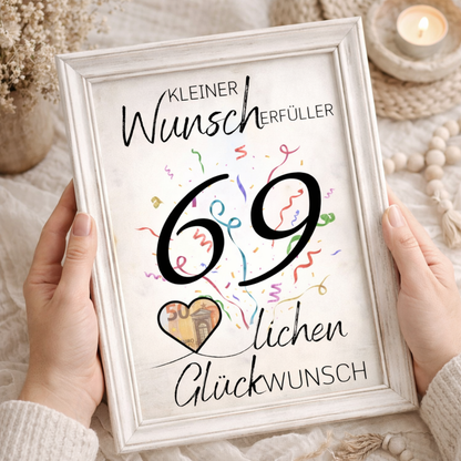 Geldgeschenk 69. Geburtstag Wunscherfüller | Digitaler Download | Last Minute Geschenkidee zum Ausdrucken