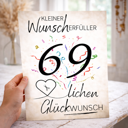 Geldgeschenk 69. Geburtstag Wunscherfüller | Digitaler Download | Last Minute Geschenkidee zum Ausdrucken