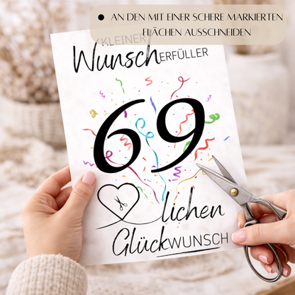 Geldgeschenk 69. Geburtstag Wunscherfüller | Digitaler Download | Last Minute Geschenkidee zum Ausdrucken