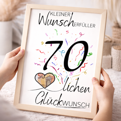Geldgeschenk 70. Geburtstag Wunscherfüller | Digitaler Download | Last Minute Geschenkidee zum Ausdrucken
