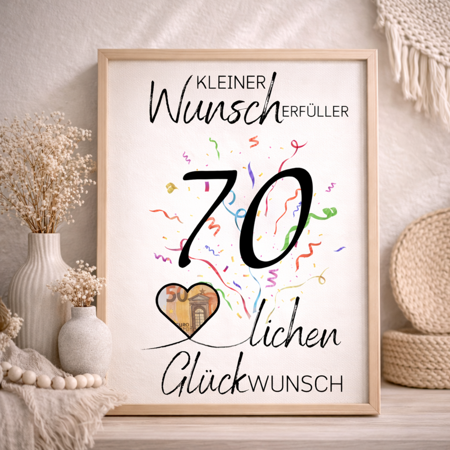 Geldgeschenk 70. Geburtstag Wunscherfüller | Digitaler Download | Last Minute Geschenkidee zum Ausdrucken