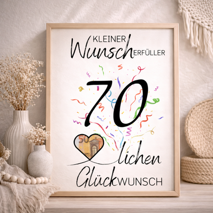 Geldgeschenk 70. Geburtstag Wunscherfüller | Digitaler Download | Last Minute Geschenkidee zum Ausdrucken