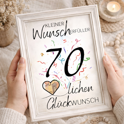 Geldgeschenk 70. Geburtstag Wunscherfüller | Digitaler Download | Last Minute Geschenkidee zum Ausdrucken