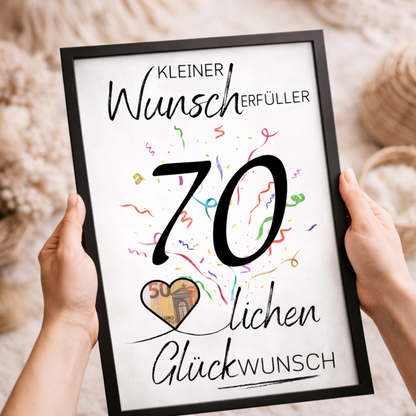 Geldgeschenk 70. Geburtstag Wunscherfüller | Digitaler Download | Last Minute Geschenkidee zum Ausdrucken