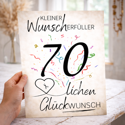 Geldgeschenk 70. Geburtstag Wunscherfüller | Digitaler Download | Last Minute Geschenkidee zum Ausdrucken