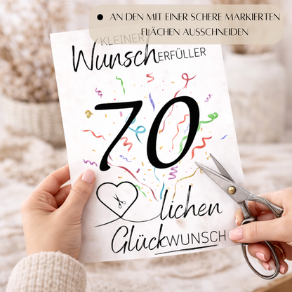 Geldgeschenk 70. Geburtstag Wunscherfüller | Digitaler Download | Last Minute Geschenkidee zum Ausdrucken
