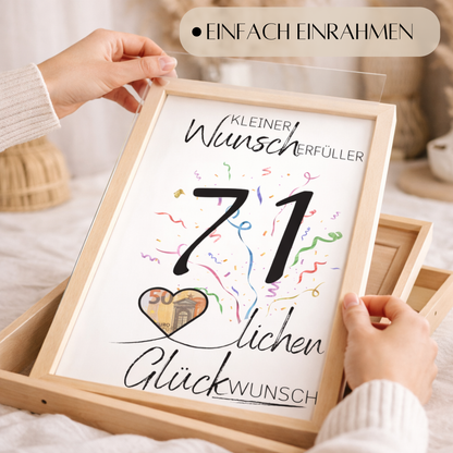 Geldgeschenk 71. Geburtstag Wunscherfüller | Digitaler Download | Last Minute Geschenkidee zum Ausdrucken