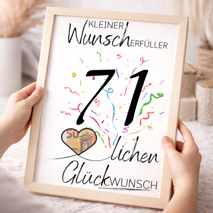 Geldgeschenk 71. Geburtstag Wunscherfüller | Digitaler Download | Last Minute Geschenkidee zum Ausdrucken