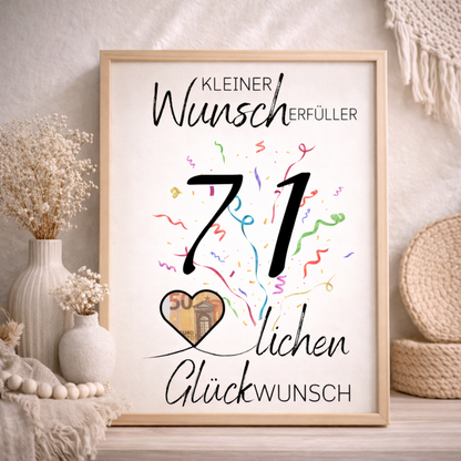 Geldgeschenk 71. Geburtstag Wunscherfüller | Digitaler Download | Last Minute Geschenkidee zum Ausdrucken