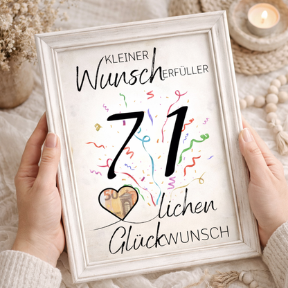 Geldgeschenk 71. Geburtstag Wunscherfüller | Digitaler Download | Last Minute Geschenkidee zum Ausdrucken