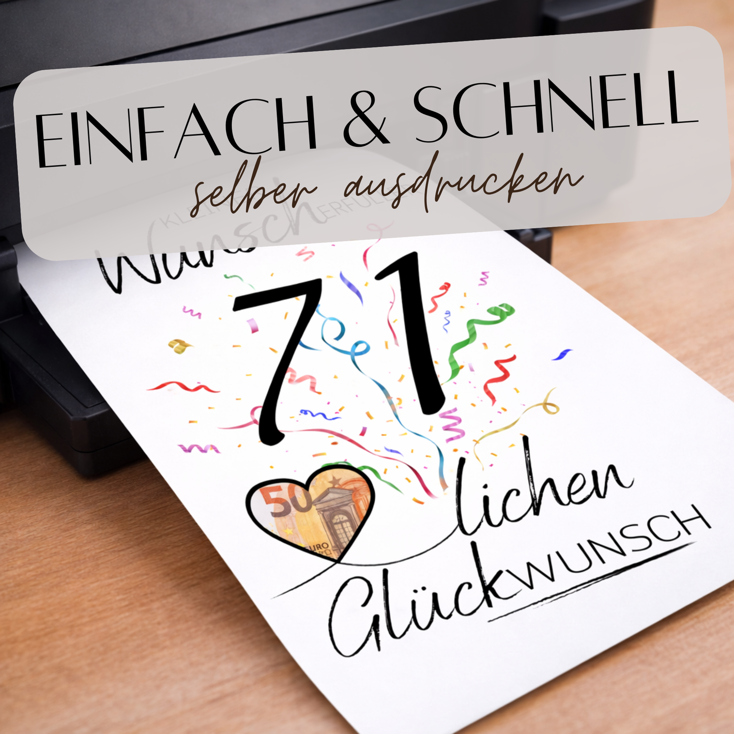 Geldgeschenk 71. Geburtstag Wunscherfüller | Digitaler Download | Last Minute Geschenkidee zum Ausdrucken