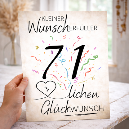 Geldgeschenk 71. Geburtstag Wunscherfüller | Digitaler Download | Last Minute Geschenkidee zum Ausdrucken
