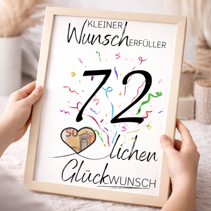 Geldgeschenk 72. Geburtstag Wunscherfüller | Digitaler Download | Last Minute Geschenkidee zum Ausdrucken