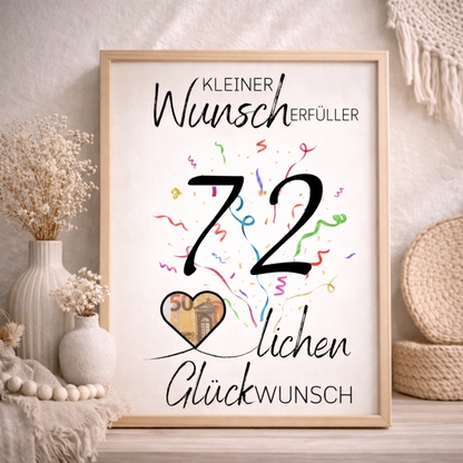 Geldgeschenk 72. Geburtstag Wunscherfüller | Digitaler Download | Last Minute Geschenkidee zum Ausdrucken