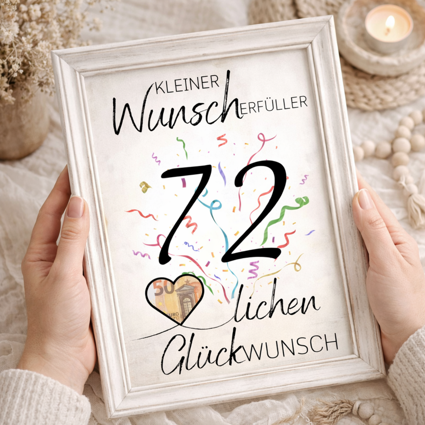 Geldgeschenk 72. Geburtstag Wunscherfüller | Digitaler Download | Last Minute Geschenkidee zum Ausdrucken
