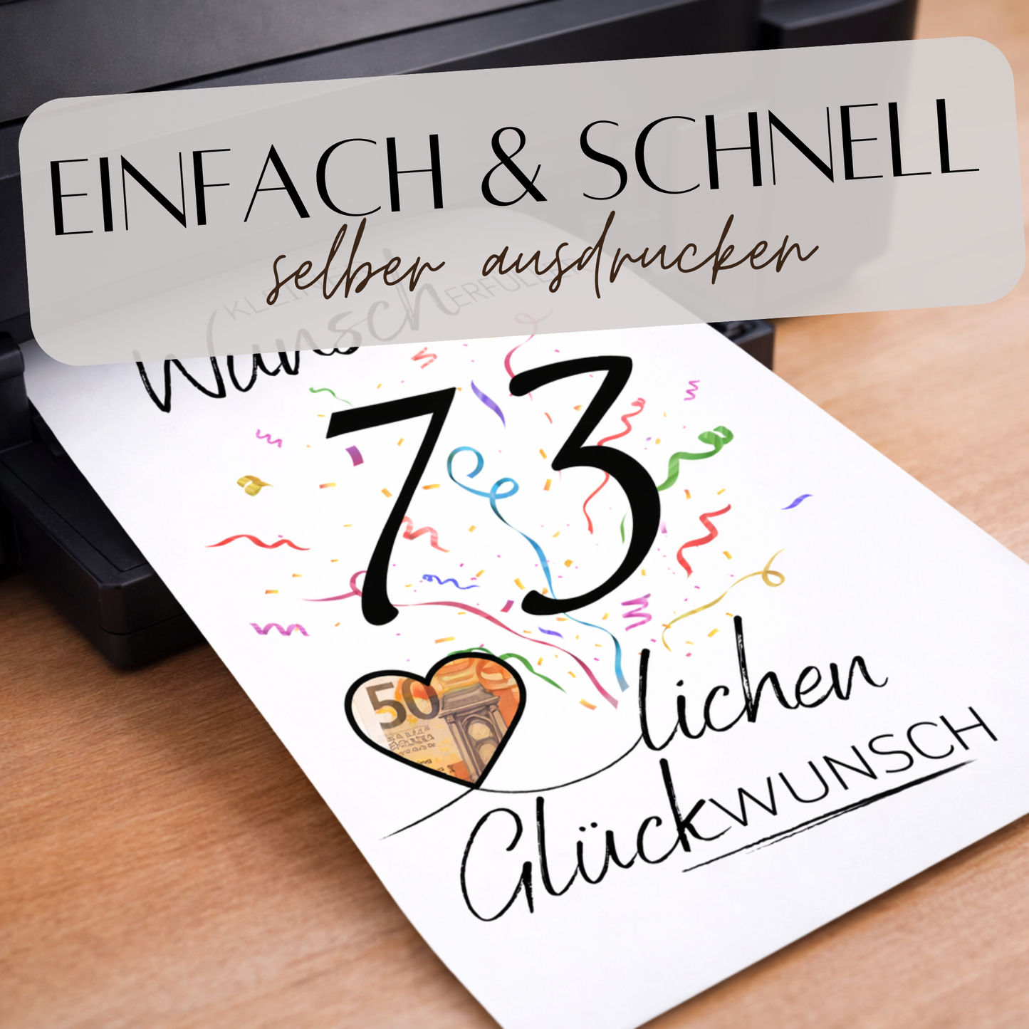 Geldgeschenk 73. Geburtstag Wunscherfüller | Digitaler Download | Last Minute Geschenkidee zum Ausdrucken