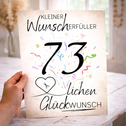 Geldgeschenk 73. Geburtstag Wunscherfüller | Digitaler Download | Last Minute Geschenkidee zum Ausdrucken