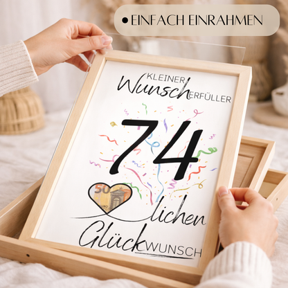 Geldgeschenk 74. Geburtstag Wunscherfüller | Digitaler Download | Last Minute Geschenkidee zum Ausdrucken
