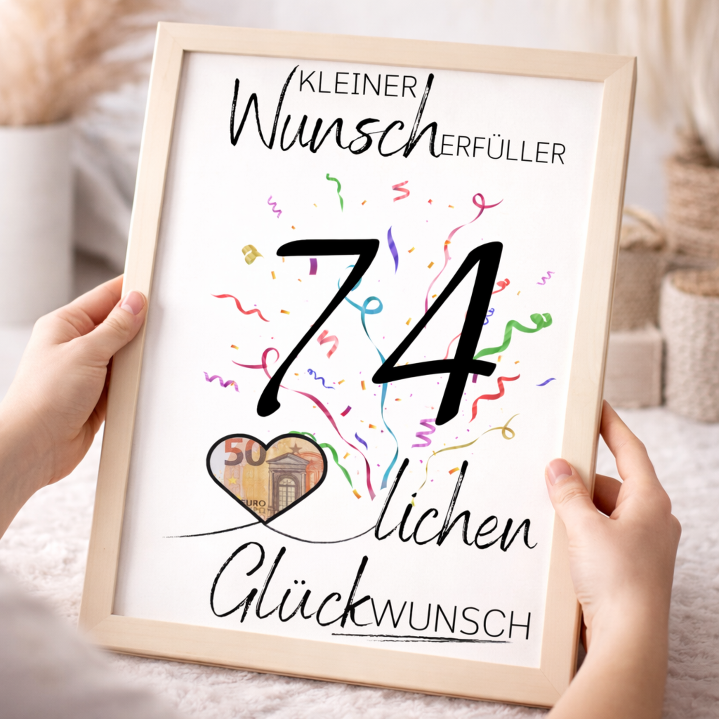 Geldgeschenk 74. Geburtstag Wunscherfüller | Digitaler Download | Last Minute Geschenkidee zum Ausdrucken