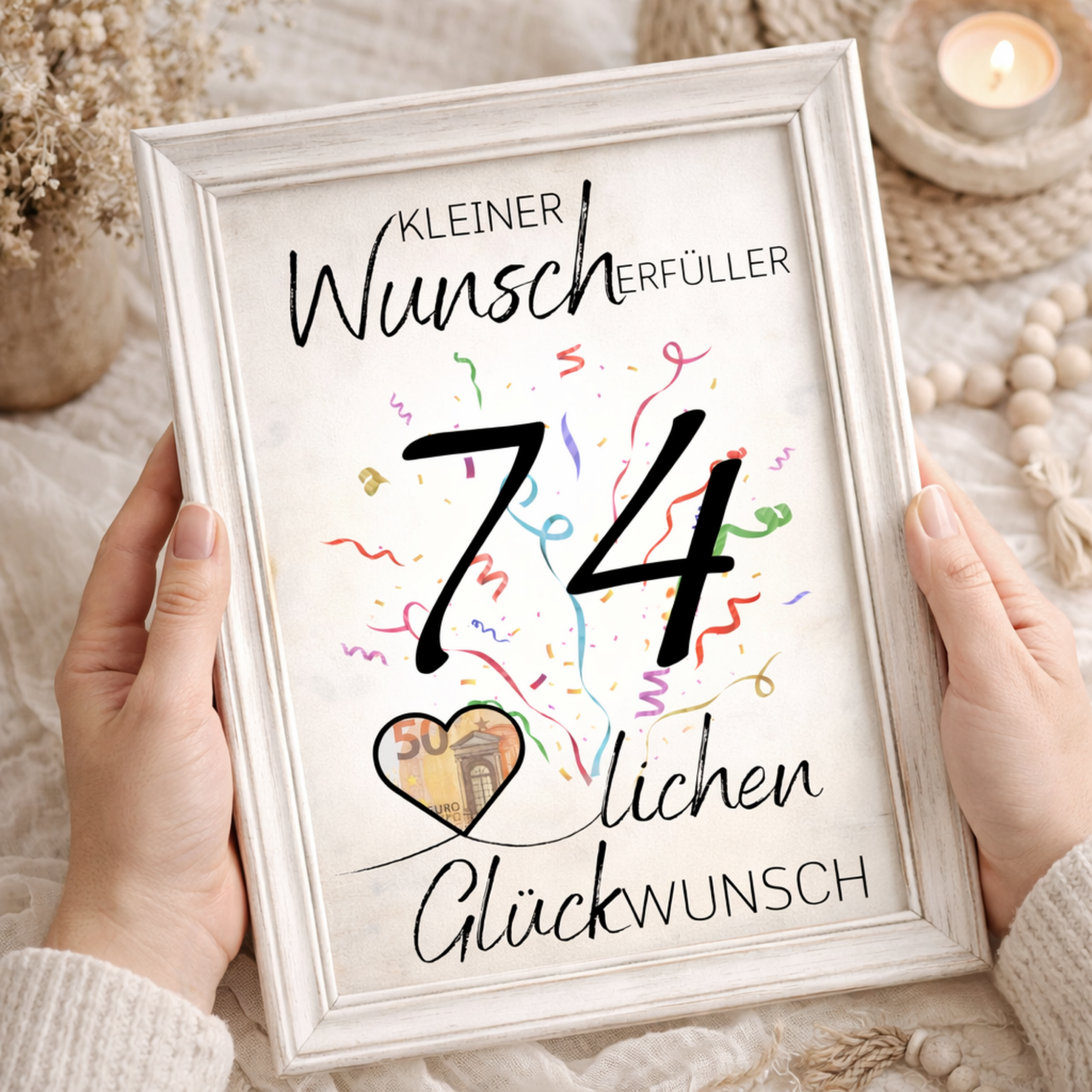 Geldgeschenk 74. Geburtstag Wunscherfüller | Digitaler Download | Last Minute Geschenkidee zum Ausdrucken