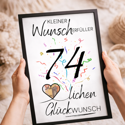 Geldgeschenk 74. Geburtstag Wunscherfüller | Digitaler Download | Last Minute Geschenkidee zum Ausdrucken
