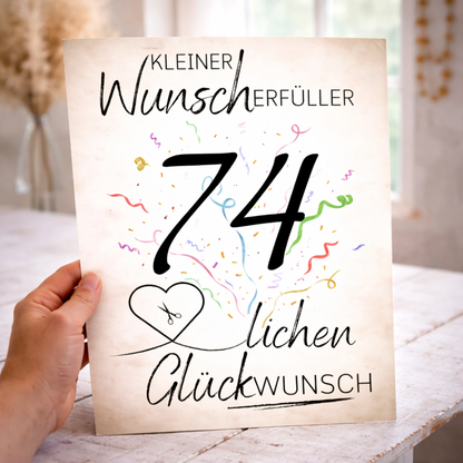 Geldgeschenk 74. Geburtstag Wunscherfüller | Digitaler Download | Last Minute Geschenkidee zum Ausdrucken