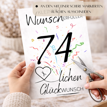 Geldgeschenk 74. Geburtstag Wunscherfüller | Digitaler Download | Last Minute Geschenkidee zum Ausdrucken