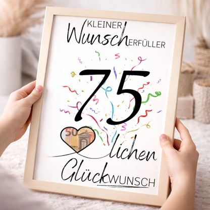 Geldgeschenk 75. Geburtstag Wunscherfüller | Digitaler Download | Last Minute Geschenkidee zum Ausdrucken