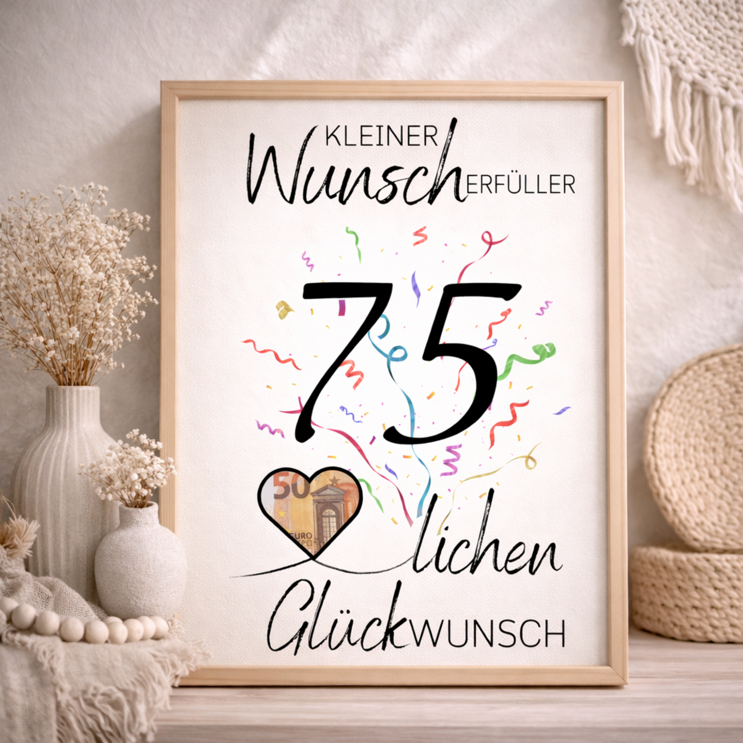 Geldgeschenk 75. Geburtstag Wunscherfüller | Digitaler Download | Last Minute Geschenkidee zum Ausdrucken