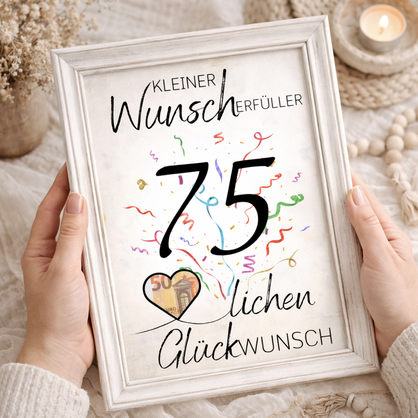 Geldgeschenk 75. Geburtstag Wunscherfüller | Digitaler Download | Last Minute Geschenkidee zum Ausdrucken