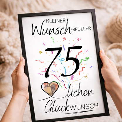Geldgeschenk 75. Geburtstag Wunscherfüller | Digitaler Download | Last Minute Geschenkidee zum Ausdrucken