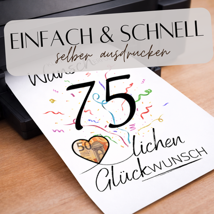 Geldgeschenk 75. Geburtstag Wunscherfüller | Digitaler Download | Last Minute Geschenkidee zum Ausdrucken