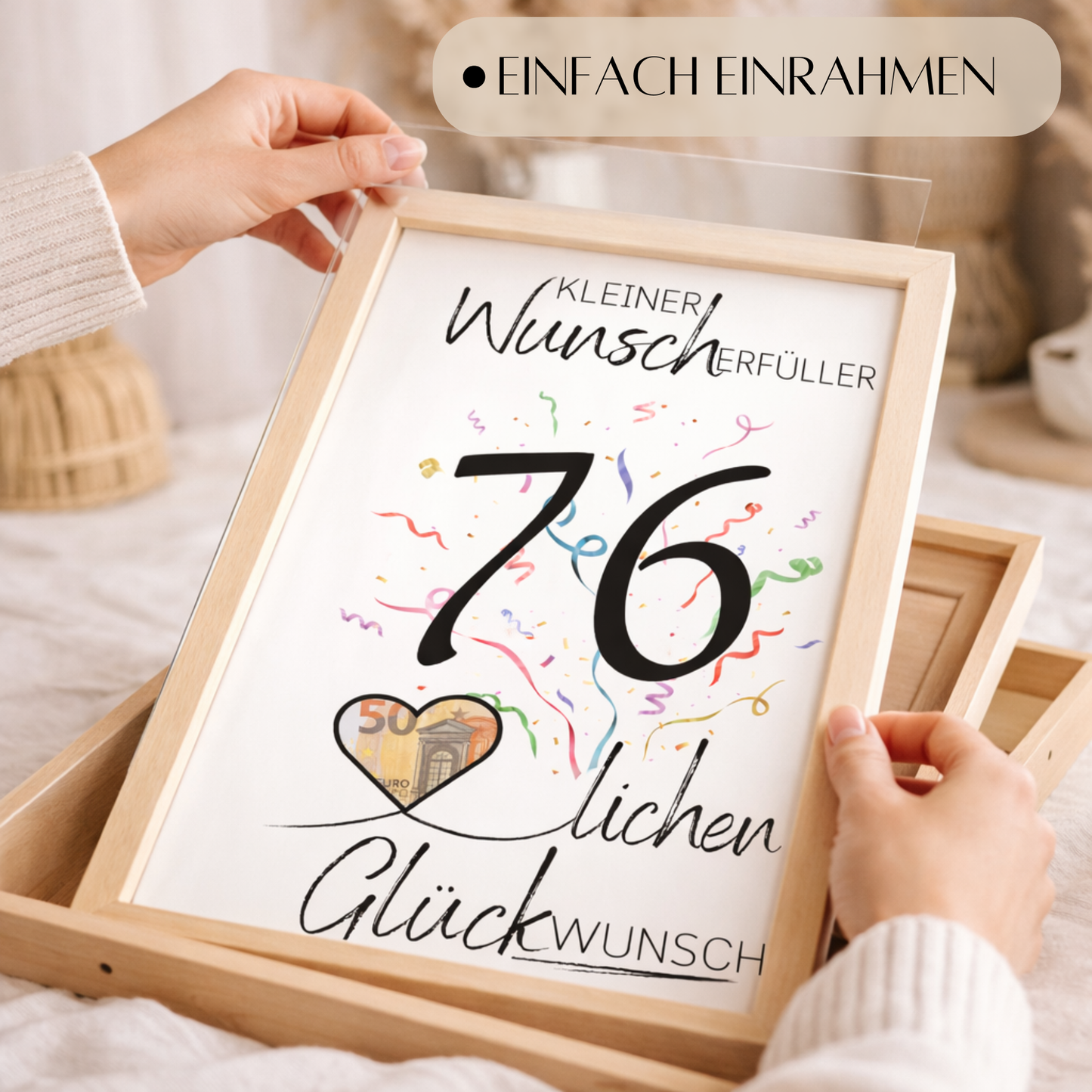 Geldgeschenk 76. Geburtstag Wunscherfüller | Digitaler Download | Last Minute Geschenkidee zum Ausdrucken